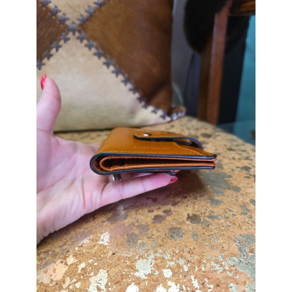 Bostanten Small Brown Leather Bifold Wallet Snap Closure Zip Pocket - Picture 3 of 10